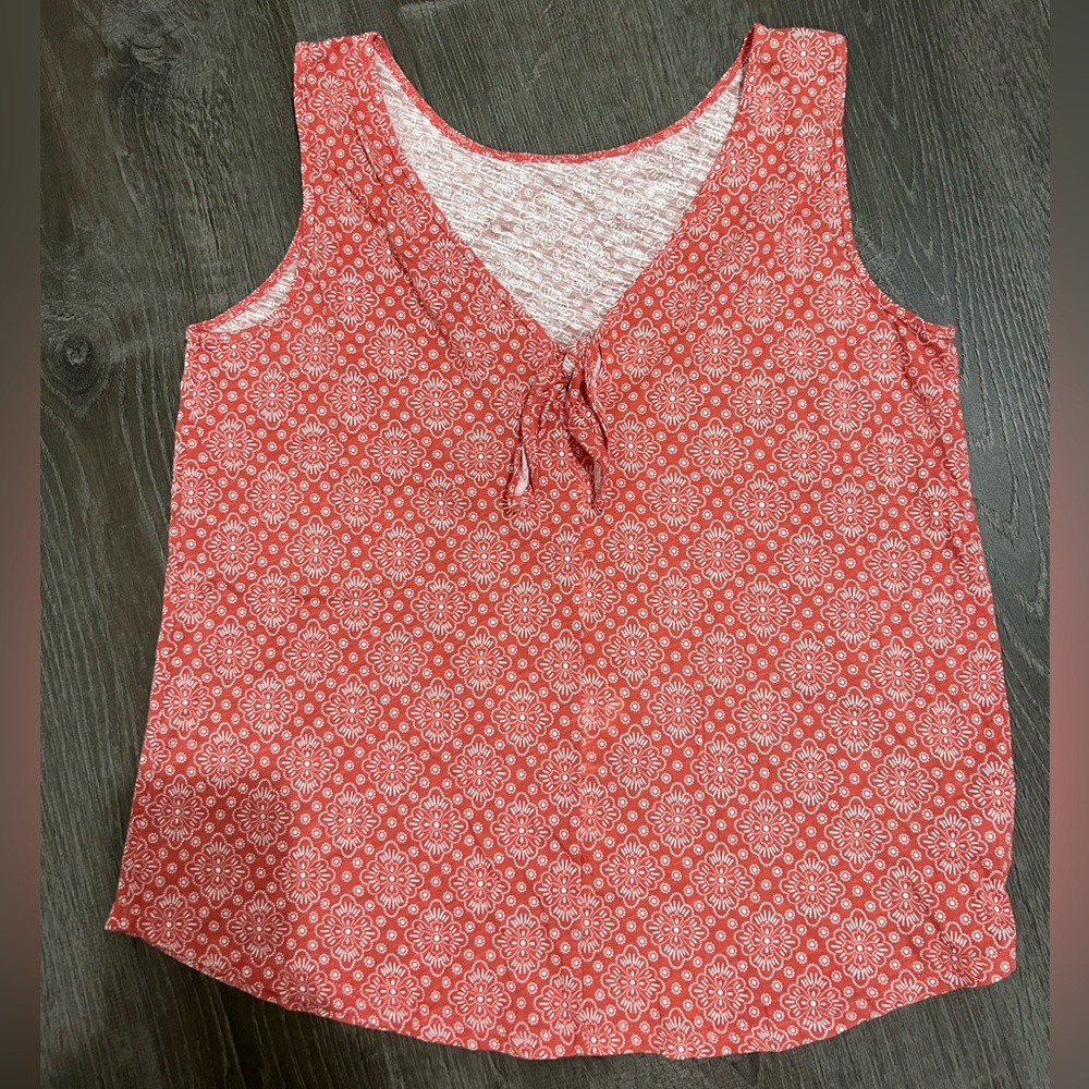LOFT Red and White Patterned Tank Top